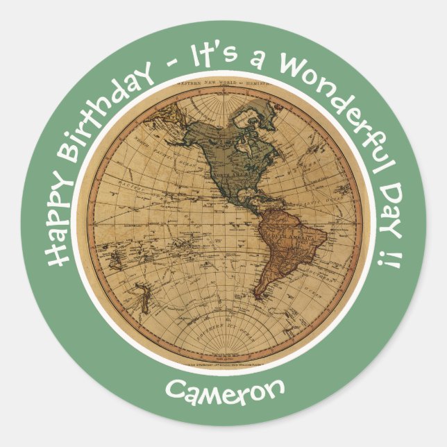 Adesivo Antiguamente 1786 Partido Tema do Mapa do Hemisfér (Frente)