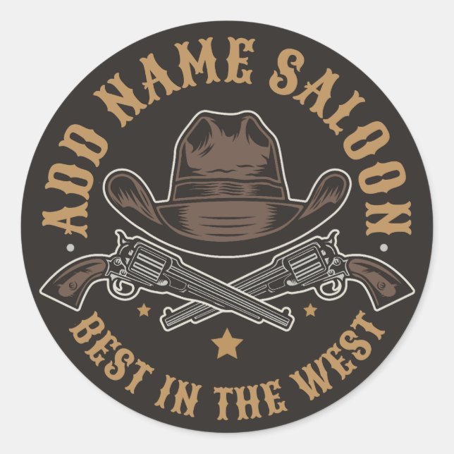 Adesivo Antiguidade Armas de Cowboy ADD NOME Velho Salão O (Frente)