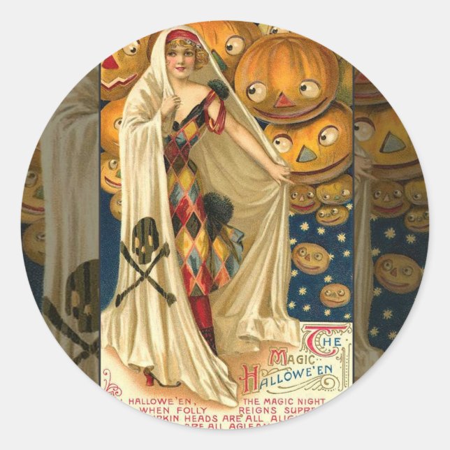 Adesivo Antiguidade Halloween Jack O Lanterna Mulher do Co (Frente)