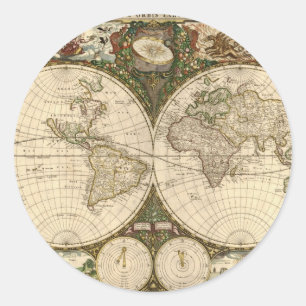 Adesivo Antique 1660 Mapa Mundial de Frederick de Wit