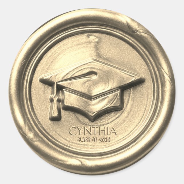 Adesivo Antique Gold Graduation Cap Gold Wax Seal (Frente)