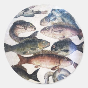 ADESIVO ANTÍQUIO ROMANO MOSAICO, PESCA, CENA CÉLULA DE V