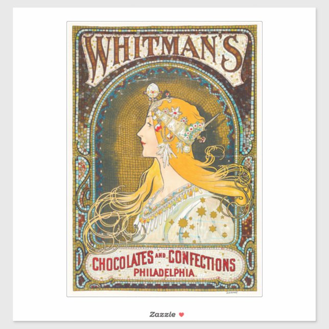 Adesivo Anúncio de Alphonse Mucha Vintage Whitman (Folha)