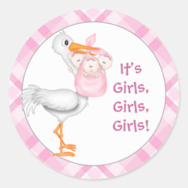 Adesivo Anúncio de Bebê de Meninas de Stork & Triplet