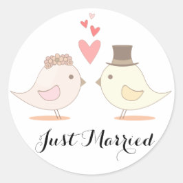 Adesivo Anúncio de casamento rosa com aves recens casados