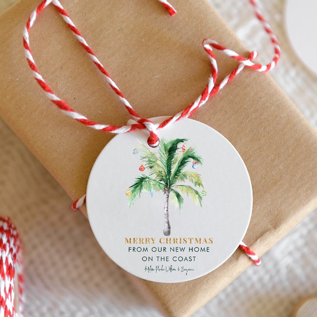 Adesivo Anúncio de Movimentação da Árvore de Palma de Nata (Merry Christams Palm Tree Family Greetings Envelope Seal Sticker)