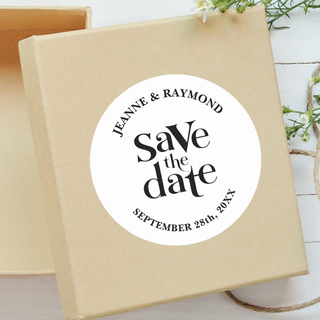 Adesivo Anúncio de Noivado Save The Date Moderno (Wedding announcement sticker brings timeless beauty to special event mail.)