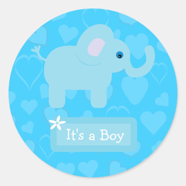 Adesivo Anúncio do Blue Elephant & Hearts Baby Boy (Frente)
