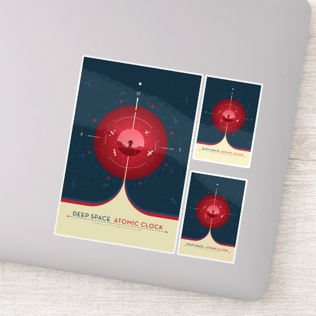 Adesivo Anúncio Sci-Fi, Relógio Atômico Vermelho, Espaço P (Detalhe)