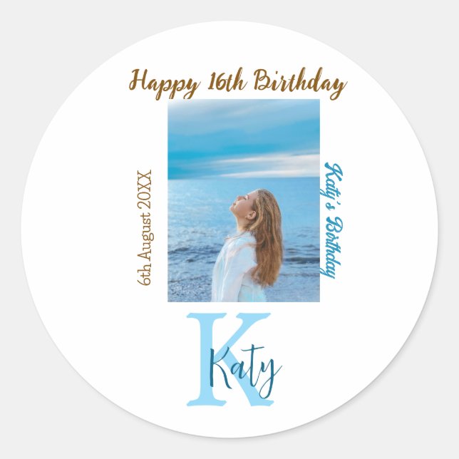 Adesivo Apelido de 16 anos, feliz, castanho-aqua (Frente)