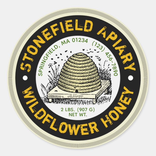 Adesivo Apelido de colmeia de abelha Selvagem Mel de Mel (Frente)