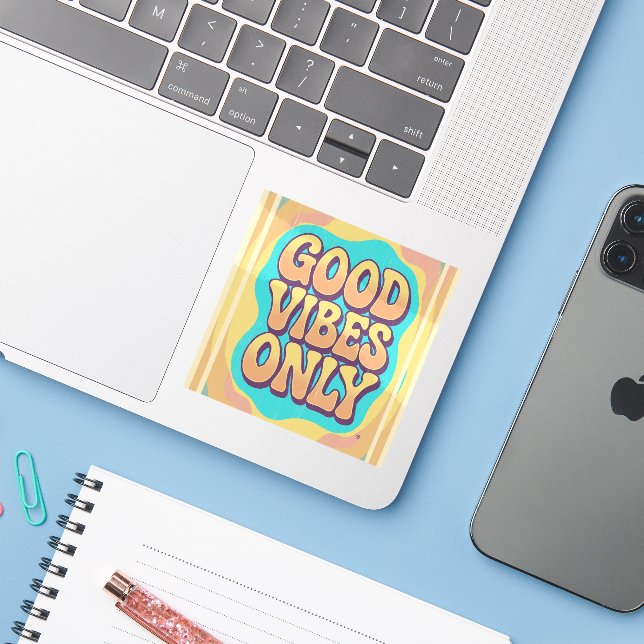 Adesivo Apenas boas vibrações estilo retrô groovy (Notebook com iPhone)