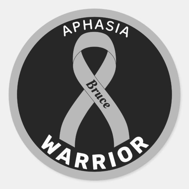 Adesivo Aphasia Warrior Ribbon Black Round Sticker (Frente)