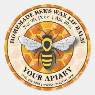 Adesivo Apiary Bee's Wax Lip Balm Label Honeycomb Modelo