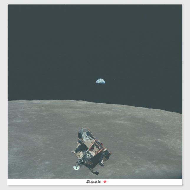 Adesivo Apollo Lunar Lander e Earthrise sobre Lua (Folha)