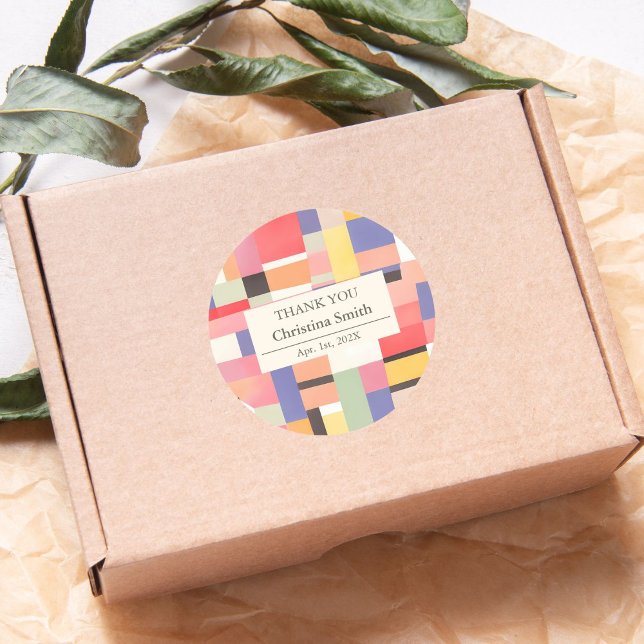 Adesivo Aposentação de Bloco de Cores Vívido Moderno em Cu (Modern Cute Vivid Color Block Retirement Thank You Classic Round Sticker)