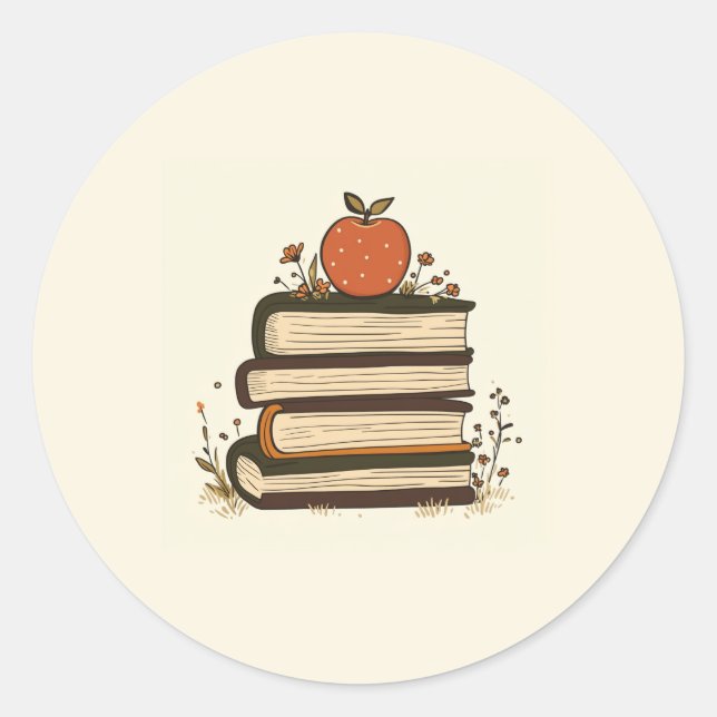Adesivo Apple Book Stack Round Sticker (Frente)