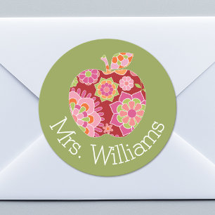 Adesivo Apple de Professora Personalizada com Padrão Flor
