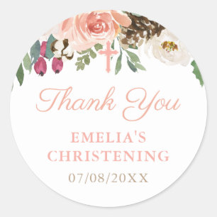 Adesivo Apricot Rustic Florals & Foliage Baptism Obrigado