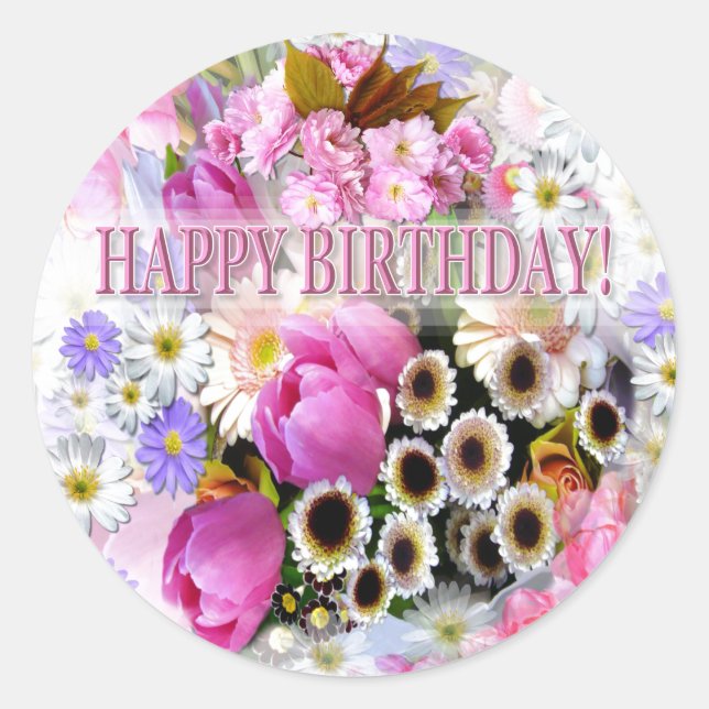 Adesivo April Bouquet Birthday Classic Round Sticker (Frente)
