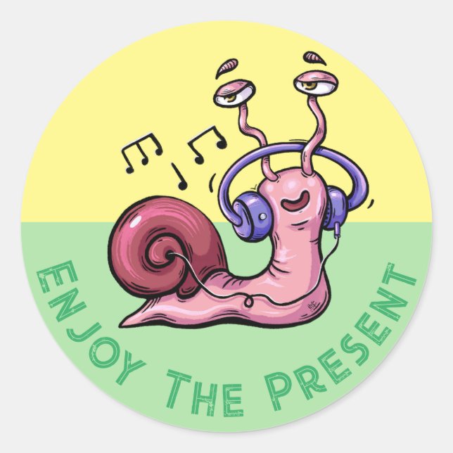 Adesivo Aproveite o presente com um caracol escutando músi (Frente)