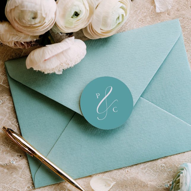 Adesivo Aqua Blue Ampersand Monogram Envelope Seals (Criador carregado)
