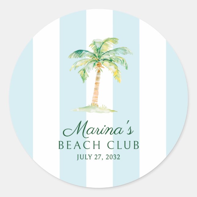 Adesivo Aqua Blue Cabana Stripes Palm Beach Club Favor (Frente)