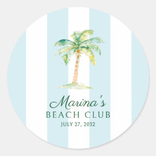 Adesivo Aqua Blue Cabana Stripes Palm Beach Club Favor