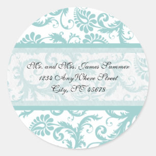 Adesivo Aqua Blue em White Damask Address Stickers