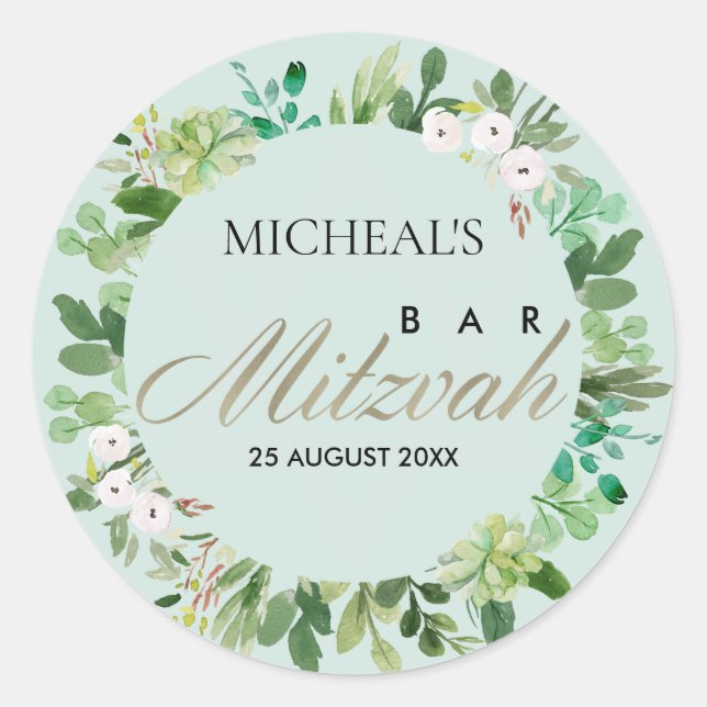 ADESIVO AQUA BLUE FOLIAGE WREATH STAR BAR BAT MITZVAH (Frente)