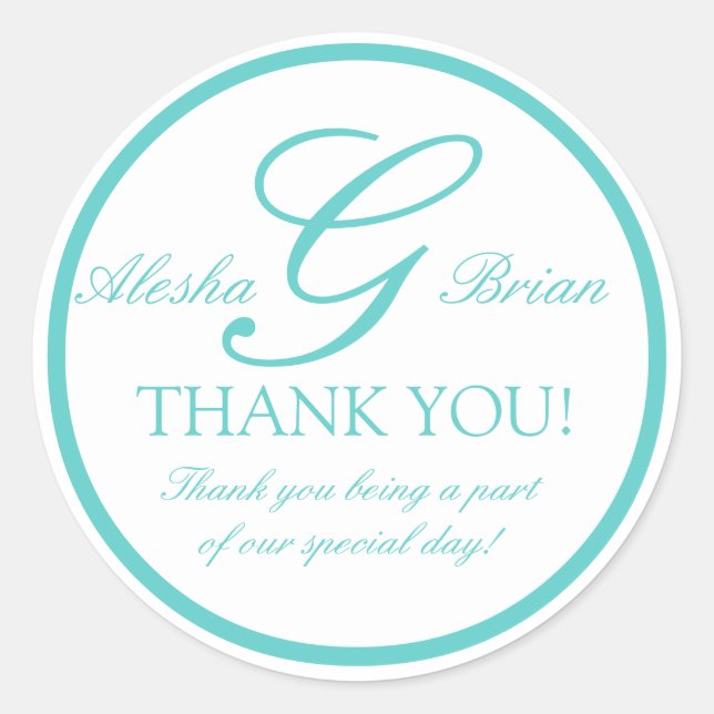 Adesivo Aqua Blue Monograma G Palavras De Favor De Casamen (Frente)