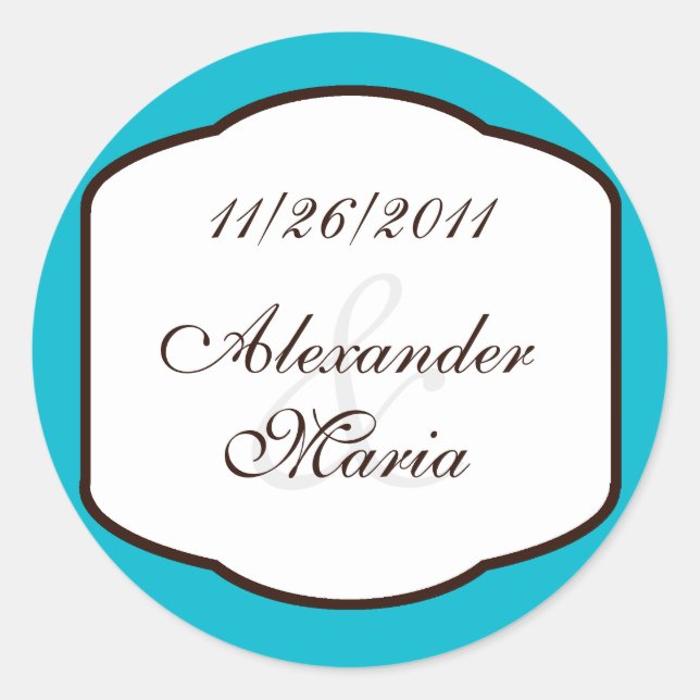 Adesivo Aqua Brown & White Wedding Envelope Seals (Frente)