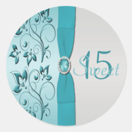 Adesivo Aqua e Silver Floral Quinceanera Sticker