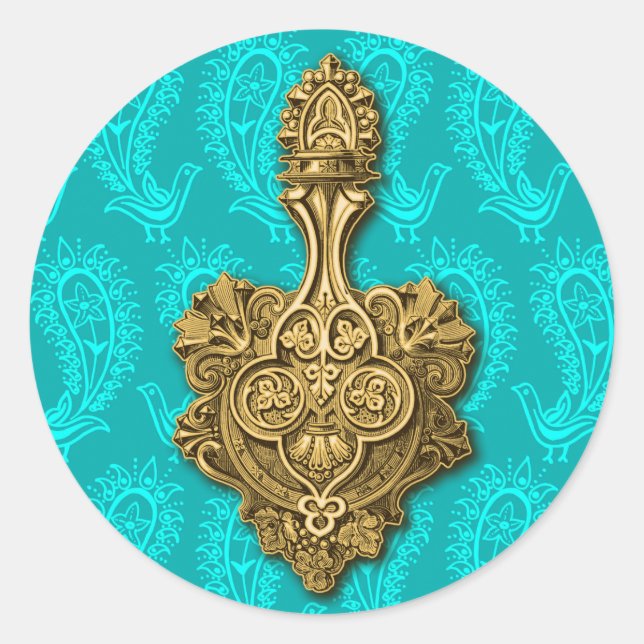 Adesivo Aqua Paisley Peacocks Sticker / Envelope Seal (Frente)