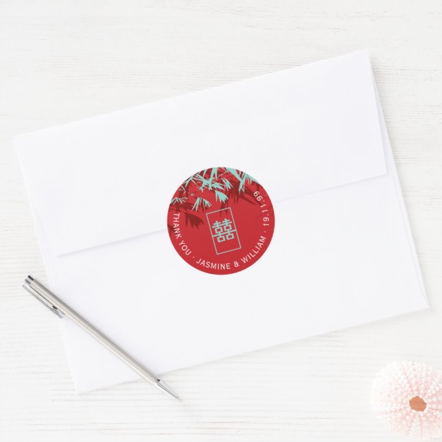 Adesivo Aqua & Red Bamboo deixa Shuang Xi casamento chinês (Envelope)