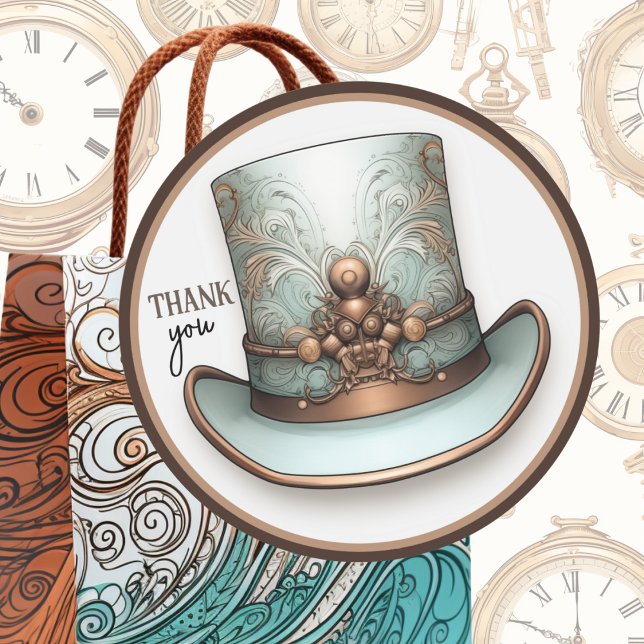 Adesivo Aqua Steampunk Personalizável e Chapéu Superior de (Victorian steampunk top hat customizable large sticker for gifts and mailings.)
