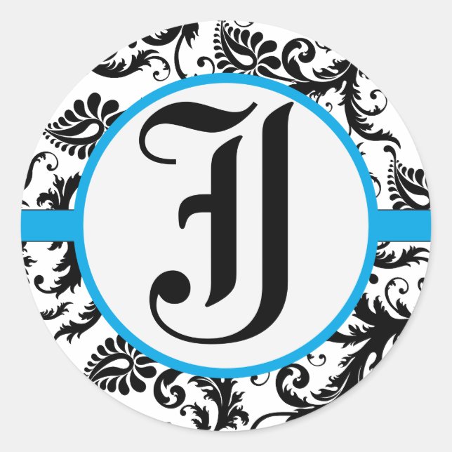 Adesivo Aquamarine Damask Monogramas Stickers (Frente)
