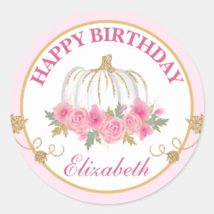 Adesivo Aquarela Abóbora Rosa e Dourada Feliz Aniversário