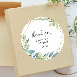 Adesivo Aquarela Agradecimento de Casamento Verde Elegante