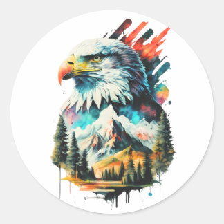 Adesivo Aquarela Águia e Paisagem Montanha