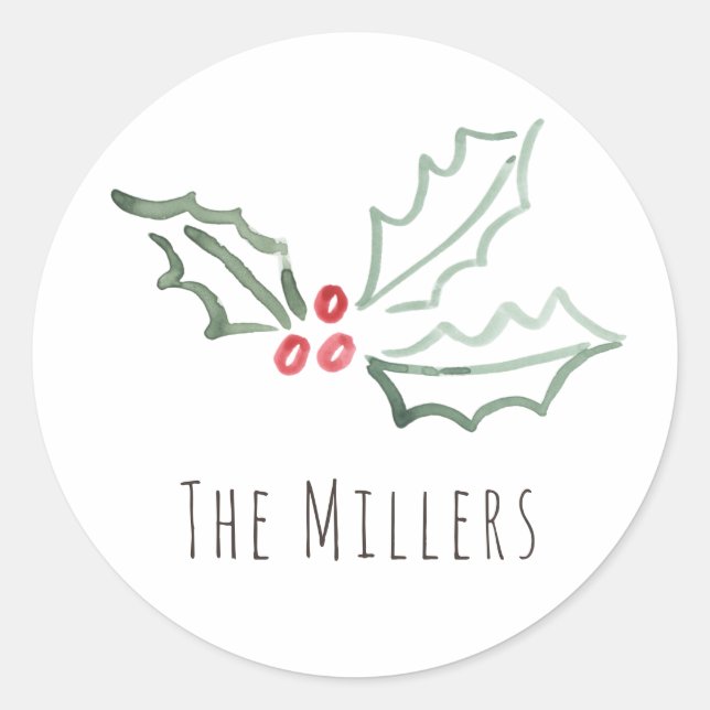 Adesivo Aquarela Azevinho Personalizado Natal Férias (Frente)