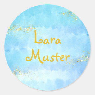 Adesivo Aquarela - azul - brilho Dourado