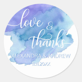 Adesivo Aquarela Azul Roxo Casamento Amor e Obrigados
