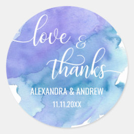 Adesivo Aquarela Azul Roxo Casamento Amor e Obrigados