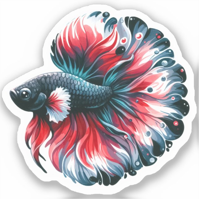 Adesivo Aquarela Betta Fish Black White e Red (Frente)