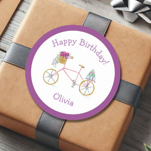 Adesivo Aquarela Bicicleta Feliz Aniversário 