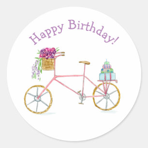 Adesivo Aquarela Bicicleta Feliz Aniversário 