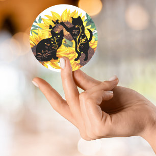 Adesivo Aquarela Buquê de girassol Gato Silhueta Floral