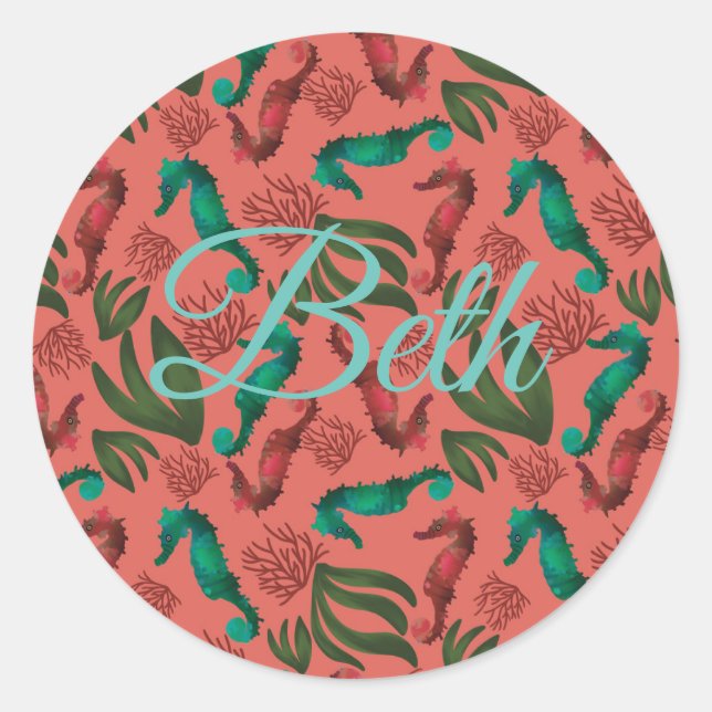 Adesivo Aquarela Cavalo-marinho Personalizado Náutico Pers (Frente)