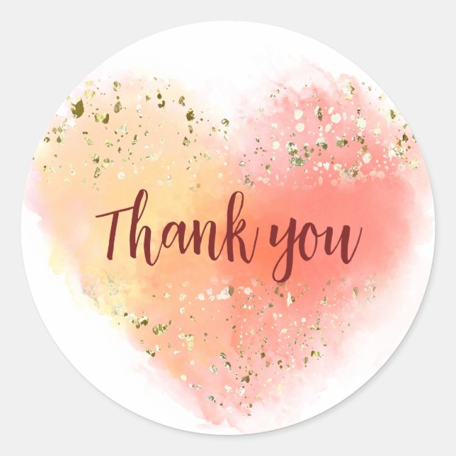 Adesivo Aquarela com coração brilhante e obrigado (Frente)